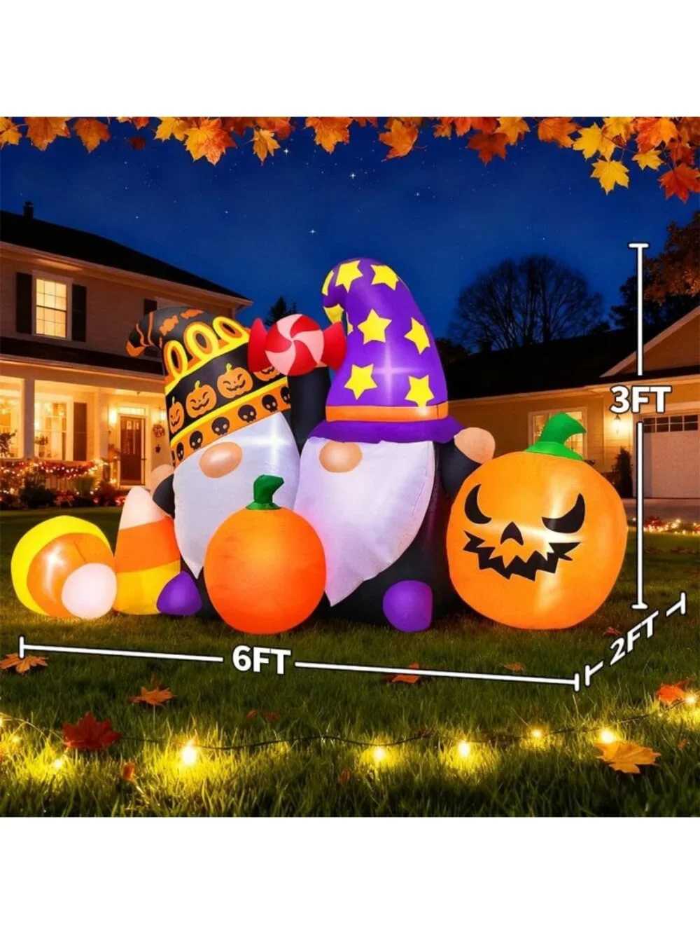 6FT Inflatable Thanksgiving Gnomes with LED Lights, Pumpkin Decor for Yard